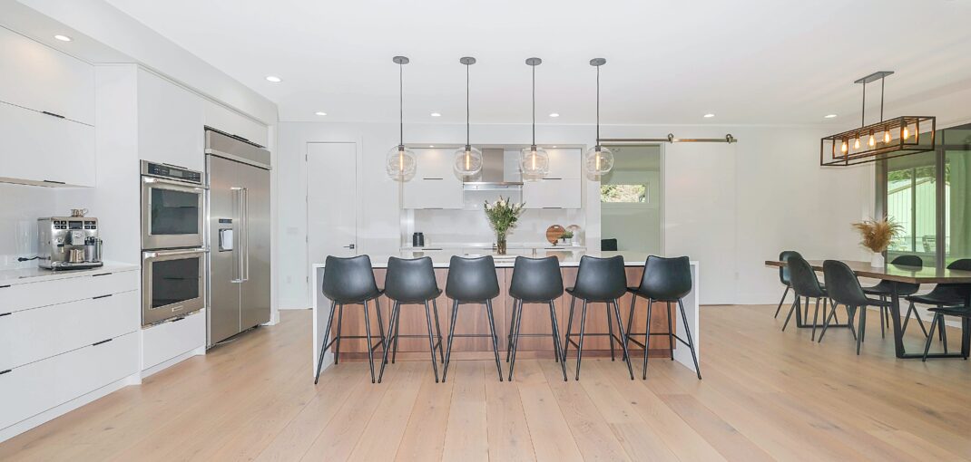 Large open kitchen with luxury vinyl floors