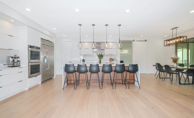 Large open kitchen with luxury vinyl floors